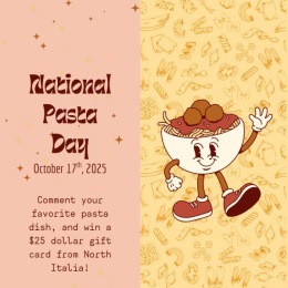 It's National Pasta Day!  social media post of pasta
