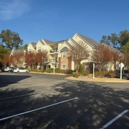 building with a parking lot